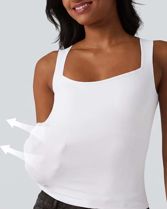 Tank Top Ensfarvet Firkantet Hals Indbygget Bh