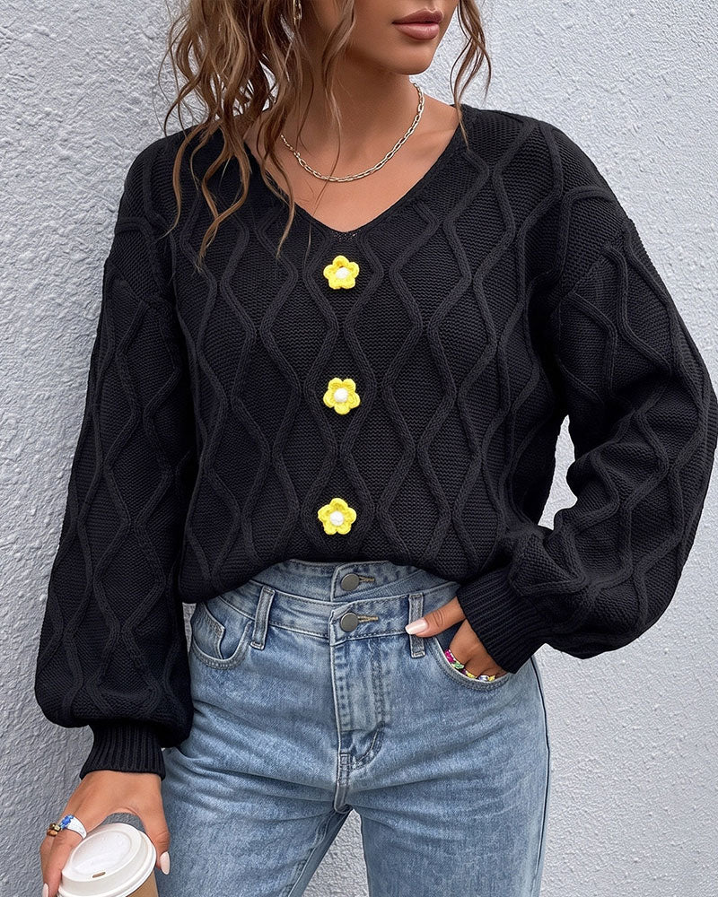 Pullover Lanterne Ærme Argyle Mode Strikket