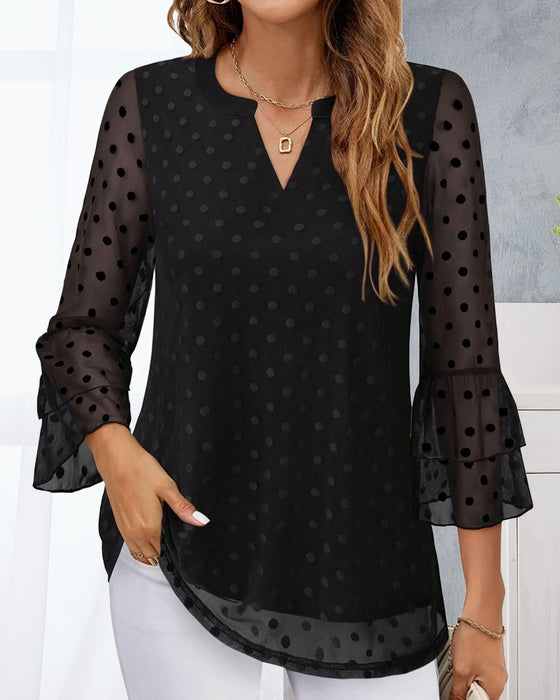 Elegant Bluse Med Polkaprikker