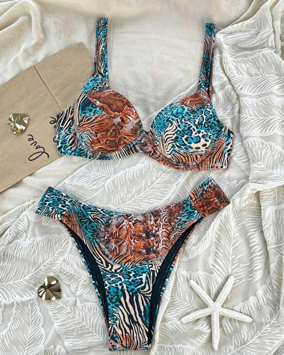 Bikini Leopard Tryk Farveblok Stroppet