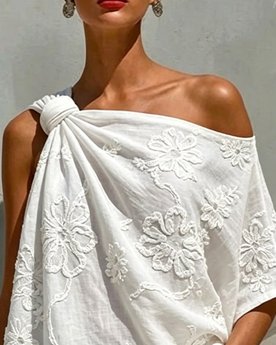Bluse Tredimensionel Blomst Enskulder