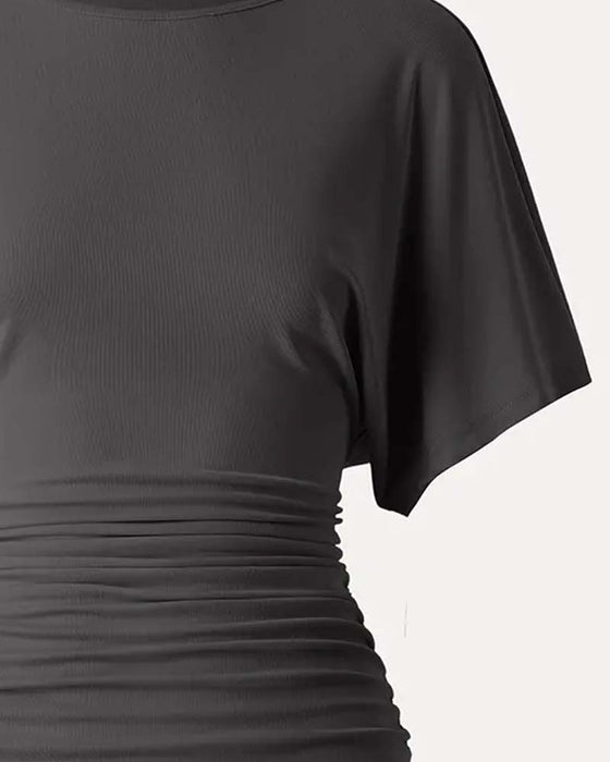 Bluse Casual Ensfarvet Plisseret Kort Ærme