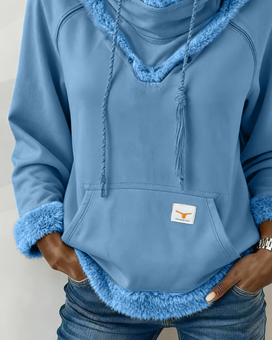 Langærmet Sweatshirt Med Patchworkdetaljer Og Lomme