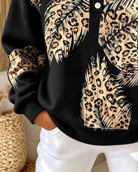 Sweatshirt Leopard Fjer Tryk
