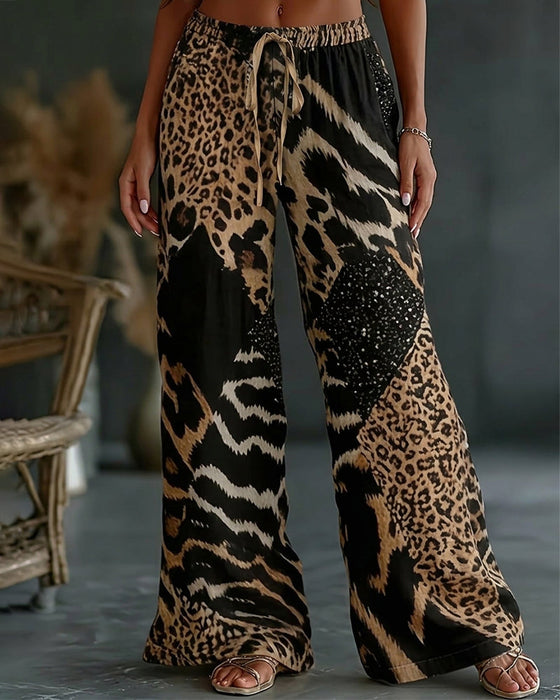 Bukser Leopard Tryk Patchwork Bredt Ben Casual