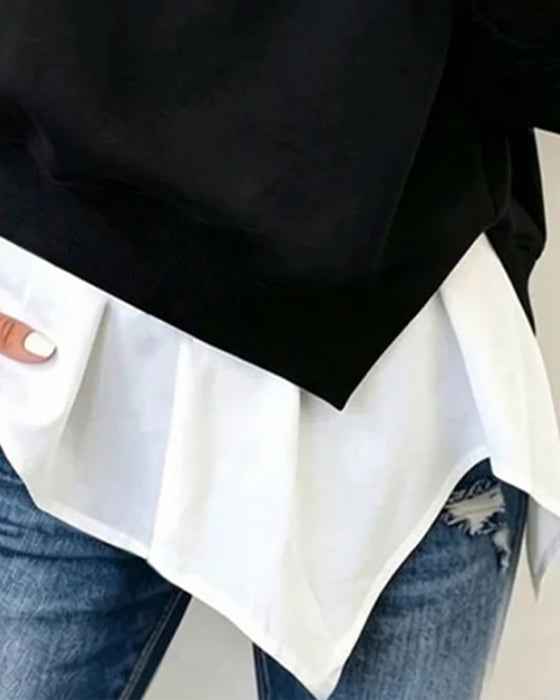 Sweatshirt Falsk Todelt Patchwork Med Krave