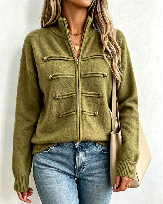 Cardigan Mandarin Krave Mode Lynlås Strikket