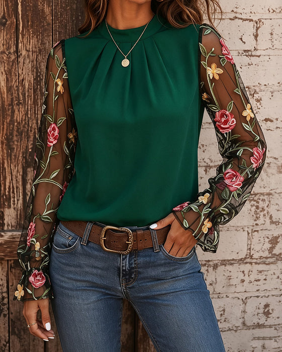 Bluse Mode Blomstret Mandarin Krave