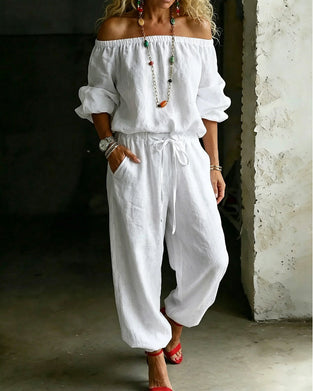Jumpsuit Off-Shoulder Bind I Taljen Indsnævret Talje