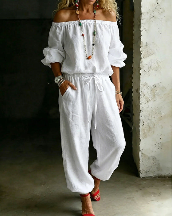 Jumpsuit Off-Shoulder Bind I Taljen Indsnævret Talje