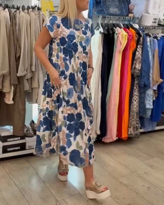 Kjole Rund Hals Blomsterprint Elegant