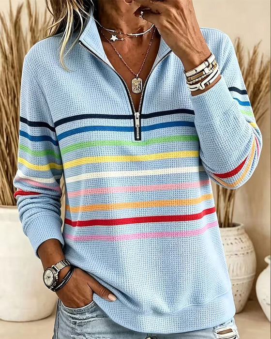 Sweatshirt Stående Krave Lynlås Stribet