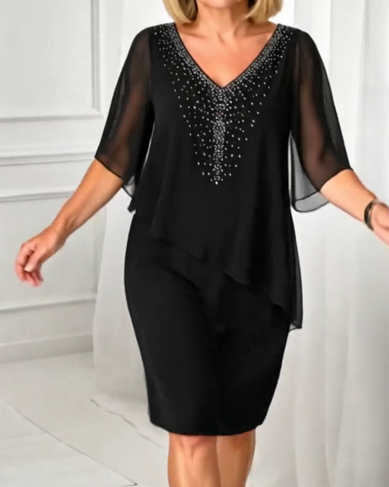 Kjole Afslappet V-Hals Rhinestone