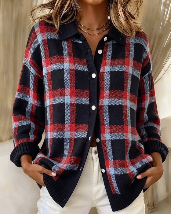 Cardigan Flip Knappet Ternet Løstsiddende