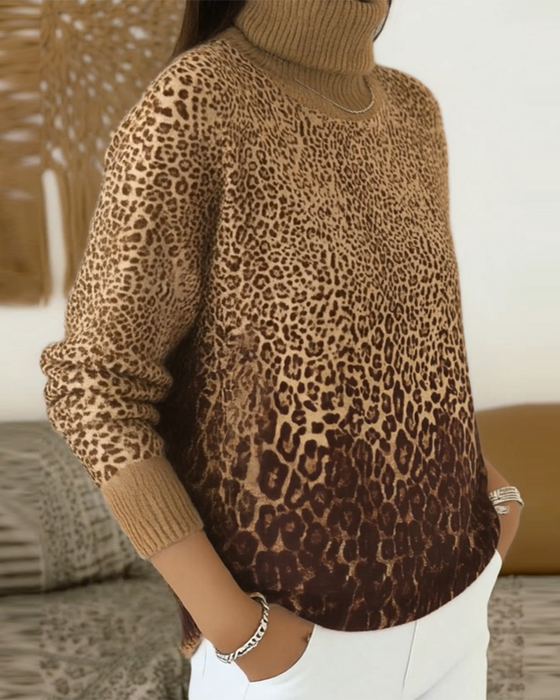 Sweater Leopardprint Casual Høj Hals