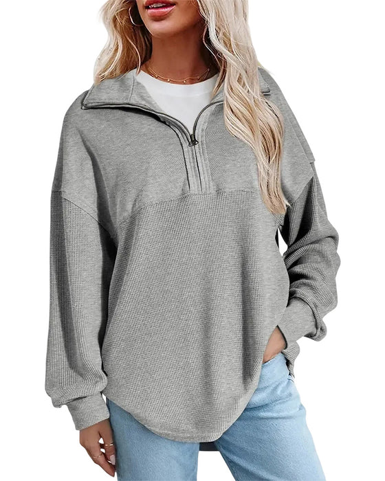 Sweatshirt Halv Lynlås Vaffel Patchwork