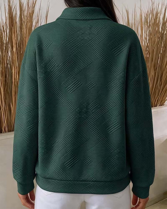 Sweatshirt Ensfarvet Halv Lynlås Reverskrave