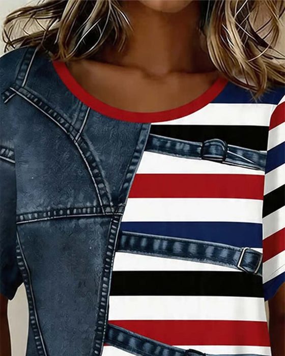 T-Shirt Stribe Patchwork Tryk