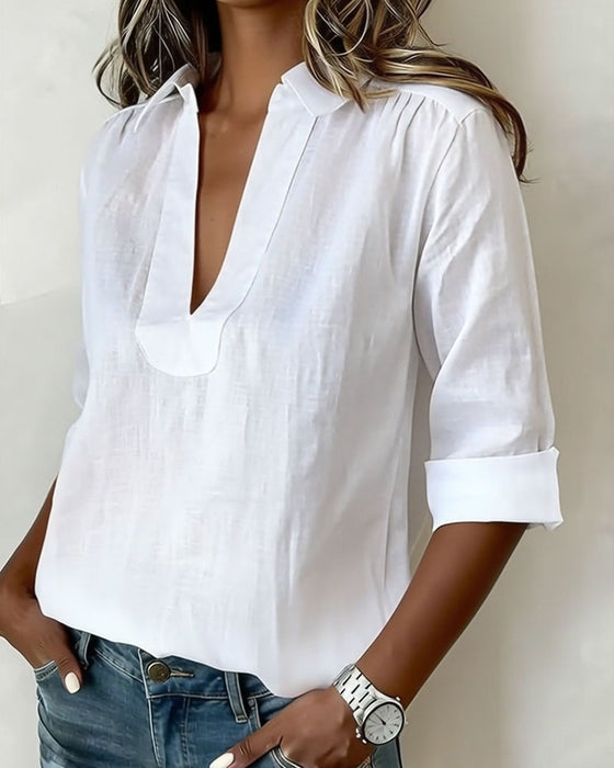 Bluse Med Krave I Bomulds-Linned