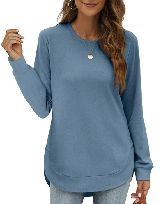Sweatshirt Rund Hals Buet Kant Ensfarvet