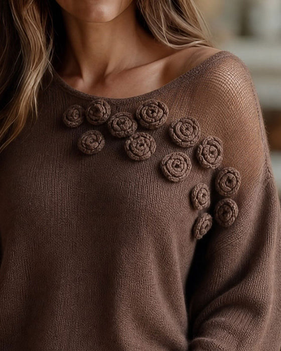 Sweater Ensfarvet Langærmet Mode