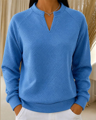 Sweatshirt V-Hals Stribet Raglan Ensfarvet