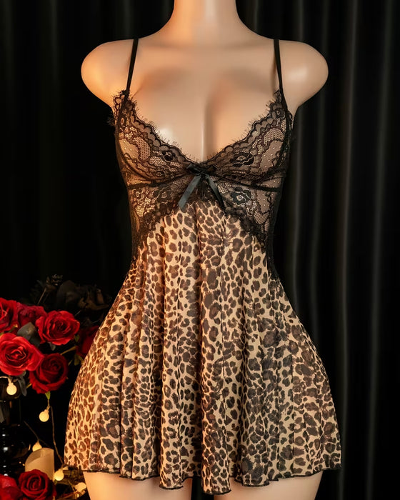 Lingerie Stroppet Prikket Leopard Tryk