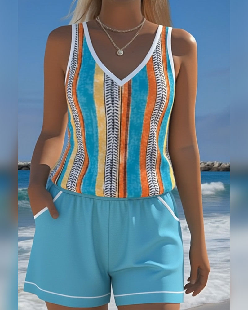 Tankini Badedragt V-Hals Trykt