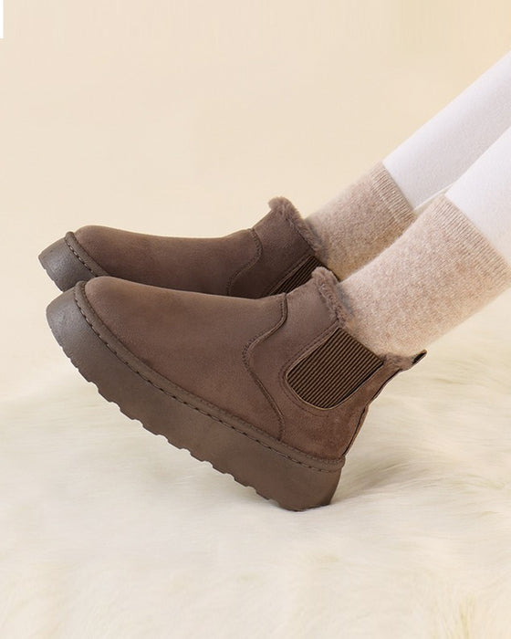 Ensfarvede snestøvler med tyk sål