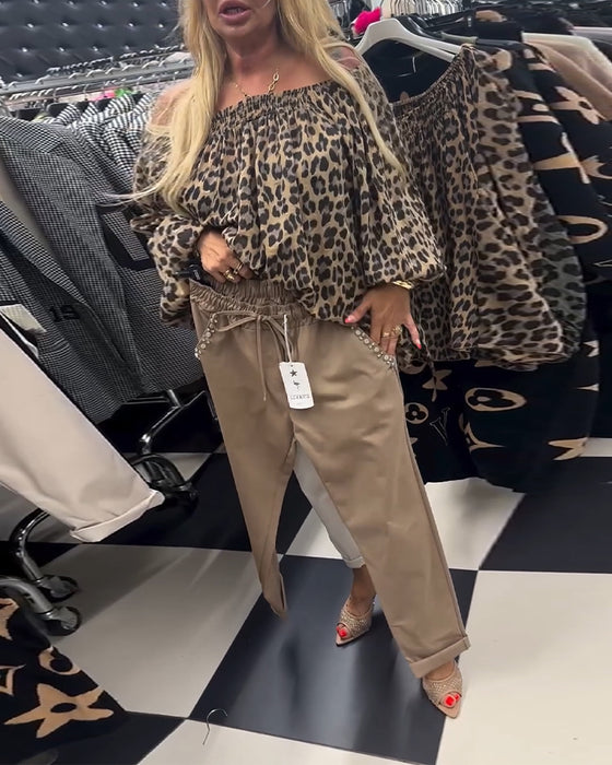 Ensfarvede fritidsbukser med snoretræk