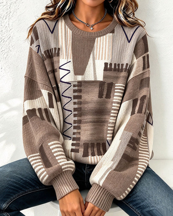 Sweatshirt Rund Hals Rutet Farveblok