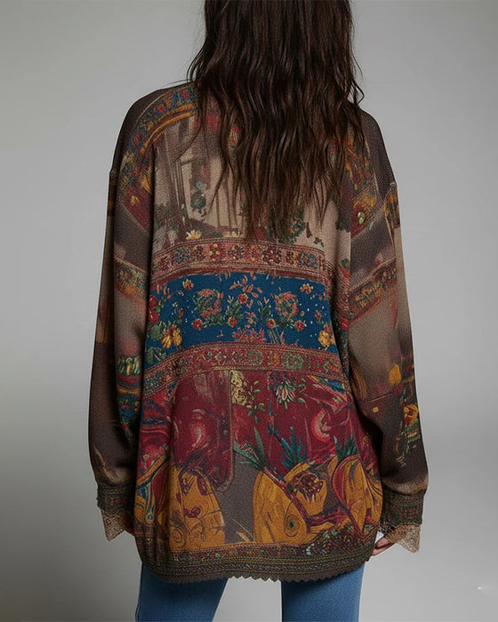 Bluse Kniplingspaneler Blomstertryk