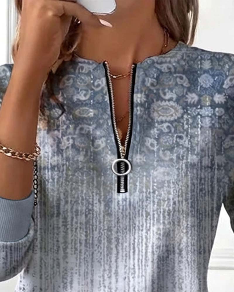 Sweatshirt Med Lås Detalj, Retro Tryk Design Och Casual Stemning