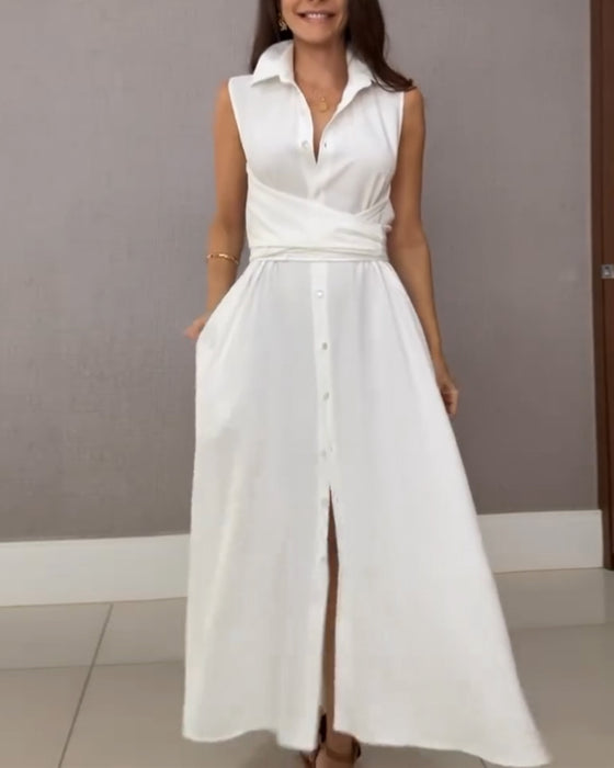 Skjortekjole Uden Ærmer Med Revers