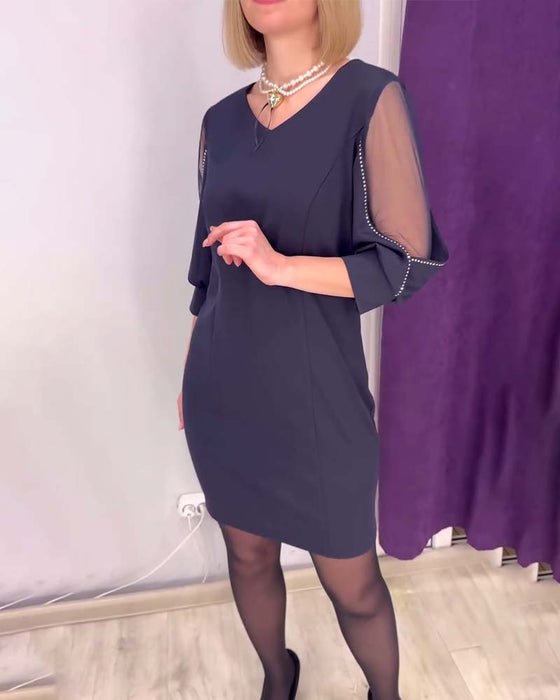 Kjole Halværmet V-hals Rhinestone Syning