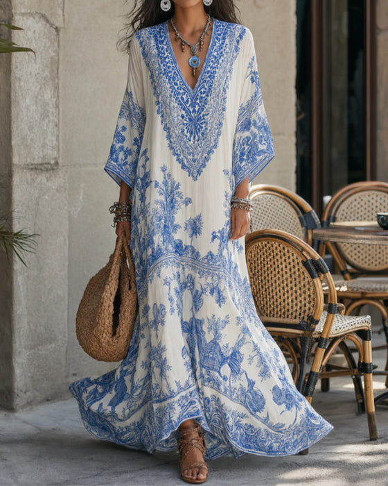 Kjole V-Hals Bohemian Udvidet Asymmetrisk