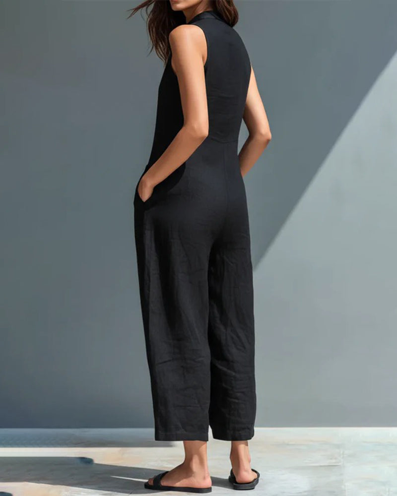 Jumpsuit Ærmeløs Stående Krave Lomme