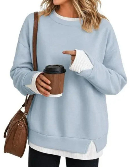 Sweatshirt Falsk Lagdelt Løs Lang Ærme
