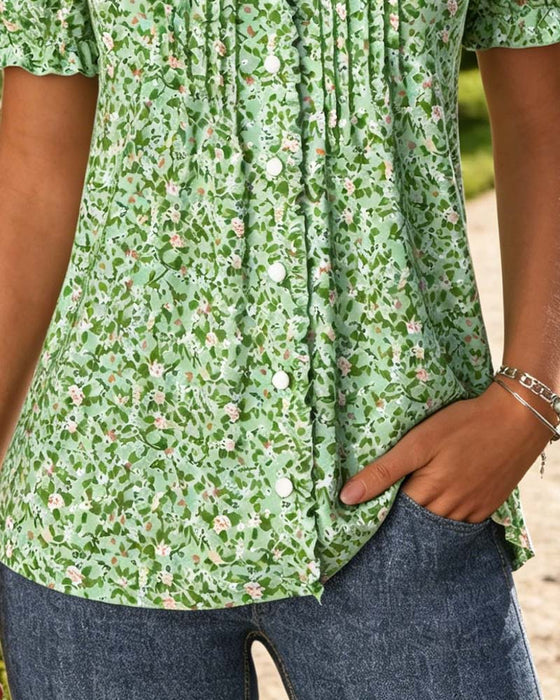 Bluse V-Hals Blomstret Tryk
