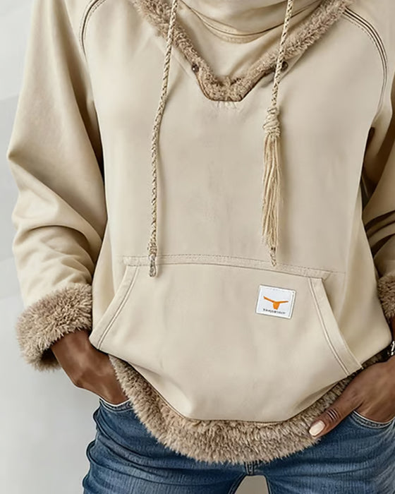 Langærmet Sweatshirt Med Patchworkdetaljer Og Lomme