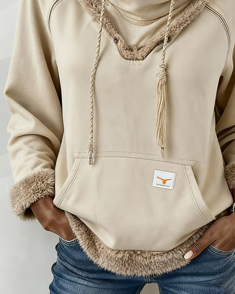 Langærmet Sweatshirt Med Patchworkdetaljer Og Lomme