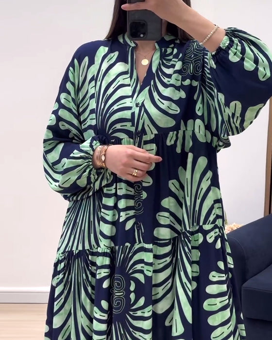 Langærmet maxikjole med print