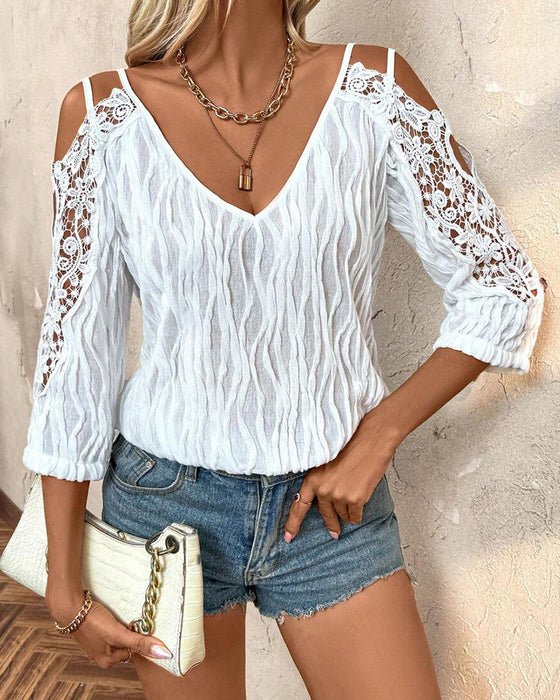 Bluse Blonde Off-Skulder Rynket Tekstureret