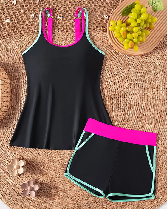 Tankini Farvekontrast U Hals Halter