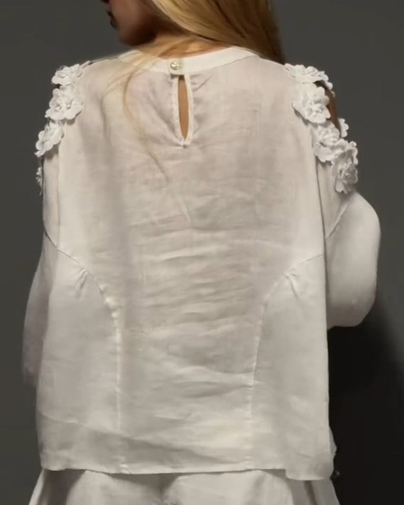 Bluser Rund Hals Udskæring Off-Shoulder 3D Blomstret