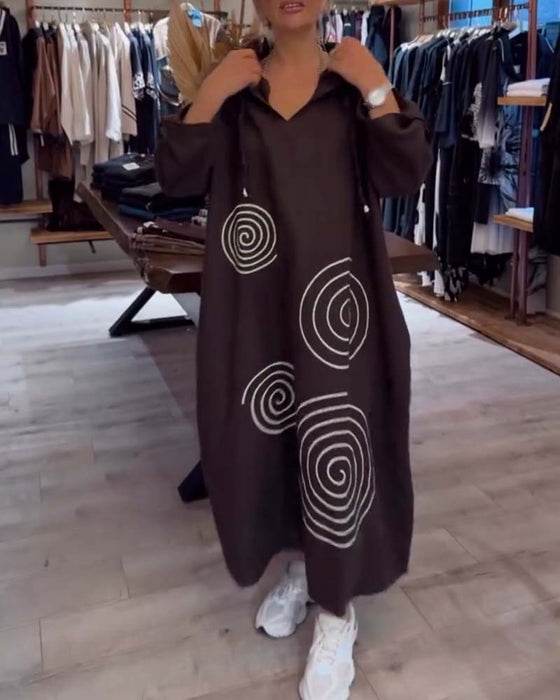 Kjole Med Hætte Langærmet Løs