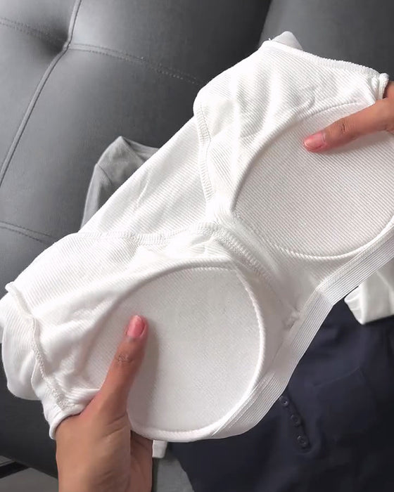 Top Ribstrikket Henley Lomme Langærmet
