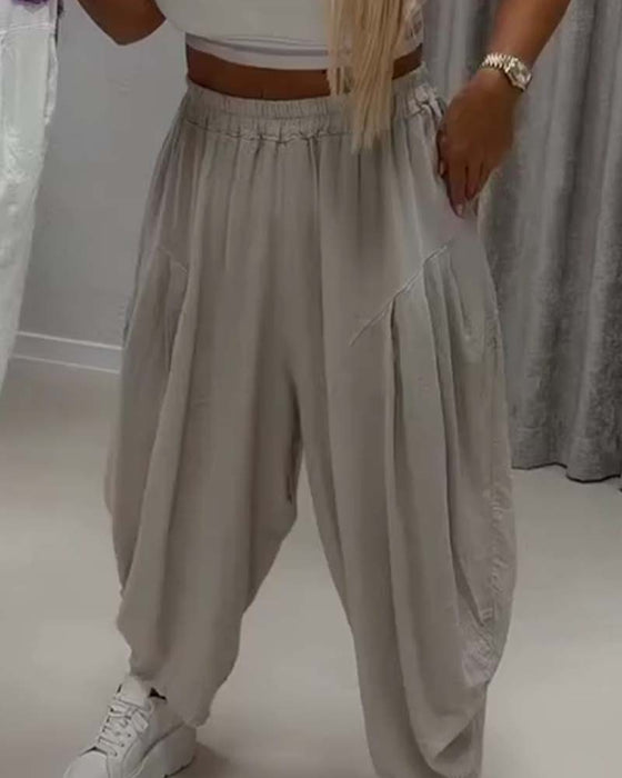 Bukser Elastisk Talje Bred Ben Harem