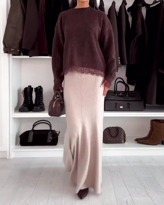 Pullover Med Blondepanel Og Rund Hals