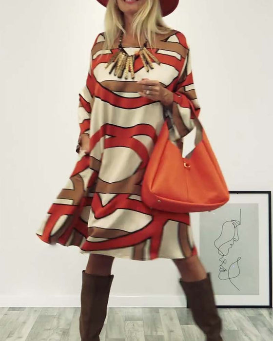 Kjole med rund hals og print